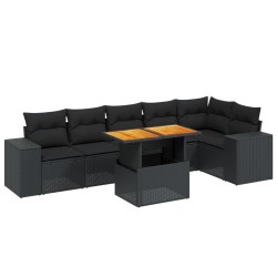 Salon de jardin 7 pcs avec coussins noir résine tressée 638268638268