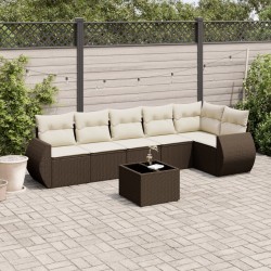 Salon de jardin avec coussins 7 pcs marron résine tressée 638273638273