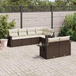 Salon de jardin avec coussins 7 pcs marron résine tressée 638286638286