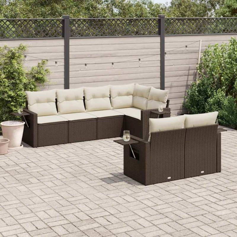 Salon de jardin avec coussins 7 pcs marron résine tressée 638286638286