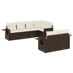 Salon de jardin avec coussins 7 pcs marron résine tressée 638286638286