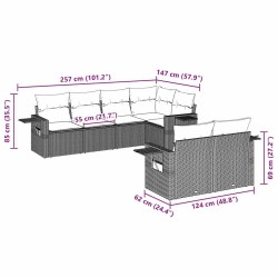 Salon de jardin avec coussins 7 pcs marron résine tressée 638286638286