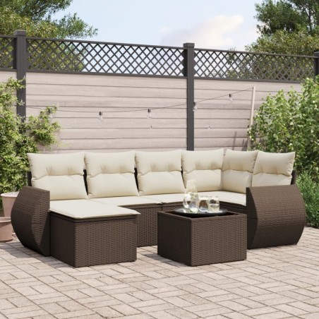 Salon de jardin avec coussins 7 pcs marron résine tressée 638287638287