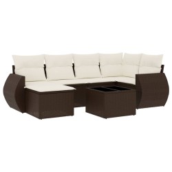 Salon de jardin avec coussins 7 pcs marron résine tressée 638287638287