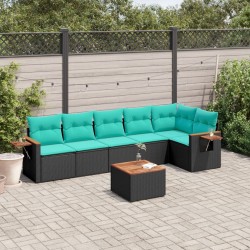 Salon de jardin 7 pcs avec coussins noir résine tressée 638294638294