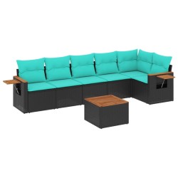 Salon de jardin 7 pcs avec coussins noir résine tressée 638294638294