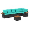 Salon de jardin 7 pcs avec coussins noir résine tressée 638294638294