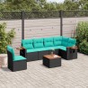 Salon de jardin 7 pcs avec coussins noir résine tressée 638295638295