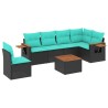 Salon de jardin 7 pcs avec coussins noir résine tressée 638295638295
