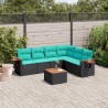 Salon de jardin 7 pcs avec coussins noir résine tressée 638296638296