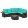 Salon de jardin 7 pcs avec coussins noir résine tressée 638296638296