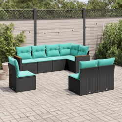 Salon de jardin 8 pcs avec coussins noir résine tressée 638301638301