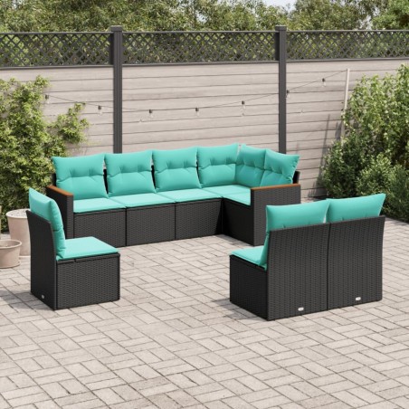Salon de jardin 8 pcs avec coussins noir résine tressée 638301638301