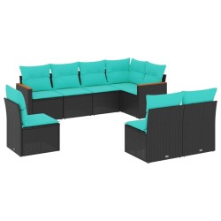 Salon de jardin 8 pcs avec coussins noir résine tressée 638301638301