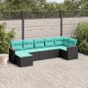 Salon de jardin 7 pcs avec coussins noir résine tressée 638302638302
