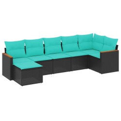 Salon de jardin 7 pcs avec coussins noir résine tressée 638302638302