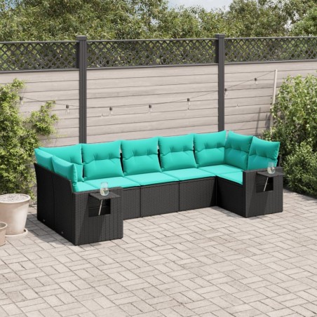 Salon de jardin 7 pcs avec coussins noir résine tressée 638303638303