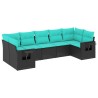 Salon de jardin 7 pcs avec coussins noir résine tressée 638303638303