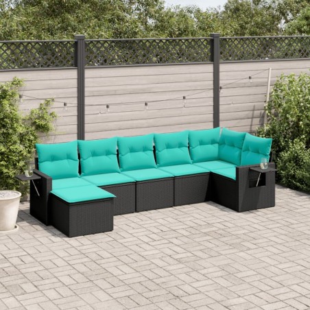 Salon de jardin 7 pcs avec coussins noir résine tressée 638304638304