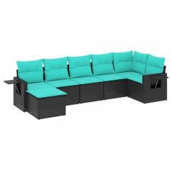 Salon de jardin 7 pcs avec coussins noir résine tressée 638304638304
