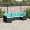 Salon de jardin 7 pcs avec coussins noir résine tressée 638314638314