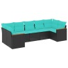 Salon de jardin 7 pcs avec coussins noir résine tressée 638314638314