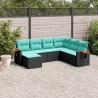 Salon de jardin 7 pcs avec coussins noir résine tressée 638315638315