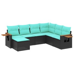 Salon de jardin 7 pcs avec coussins noir résine tressée 638315638315