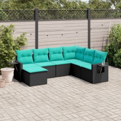 Salon de jardin 7 pcs avec coussins noir résine tressée 638325638325