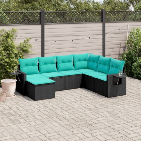 Salon de jardin 7 pcs avec coussins noir résine tressée 638325638325
