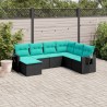 Salon de jardin 7 pcs avec coussins noir résine tressée 638325638325