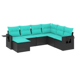 Salon de jardin 7 pcs avec coussins noir résine tressée 638325638325