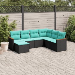 Salon de jardin 7 pcs avec coussins noir résine tressée 638326638326