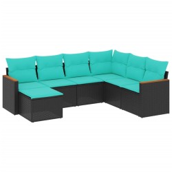 Salon de jardin 7 pcs avec coussins noir résine tressée 638326638326