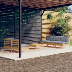 Salon de jardin 6 pcs avec coussins gris bois de pin 638338638338