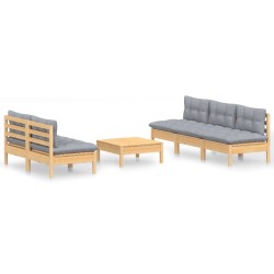 Salon de jardin 6 pcs avec coussins gris bois de pin 638338638338