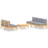 Salon de jardin 6 pcs avec coussins gris bois de pin 638338638338
