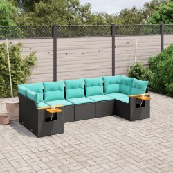 Salon de jardin 7 pcs avec coussins noir résine tressée 638339638339
