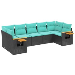 Salon de jardin 7 pcs avec coussins noir résine tressée 638339638339