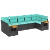 Salon de jardin 7 pcs avec coussins noir résine tressée 638339638339