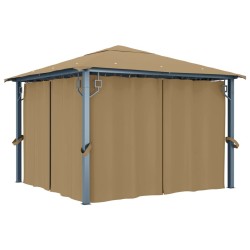 Tonnelle avec rideau 300x300 cm Taupe Aluminium 638378638378