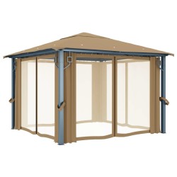 Tonnelle avec rideau 300x300 cm Taupe Aluminium 638378638378