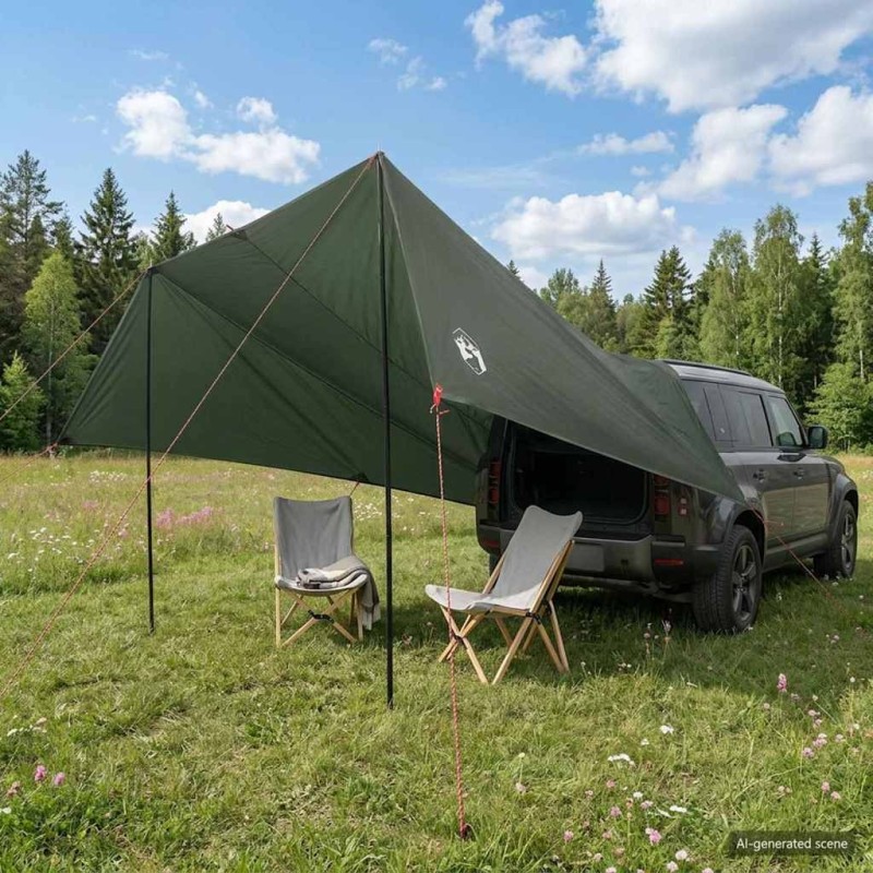 Auvent de véhicule avec toit Vert armée 518 x 580 x 215 cm 638388638388