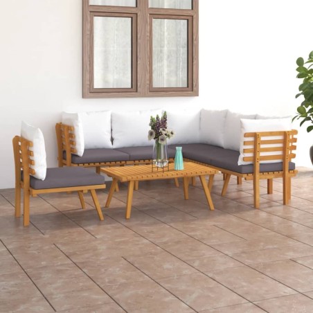 Salon de jardin 7 pcs avec coussins Bois d'acacia solide 638400638400