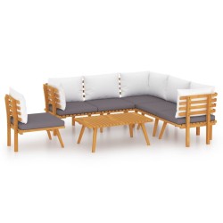 Salon de jardin 7 pcs avec coussins Bois d'acacia solide 638400638400