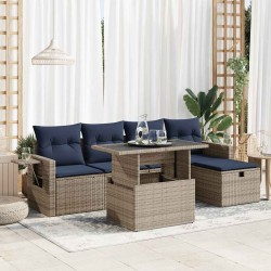 Salon de jardin avec coussins 6pcs gris résine tressée acacia 638408638408