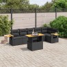 Salon de jardin 7 pcs avec coussins noir résine tressée 638415638415