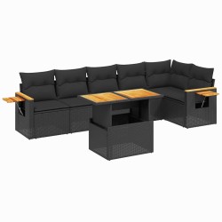 Salon de jardin 7 pcs avec coussins noir résine tressée 638415638415