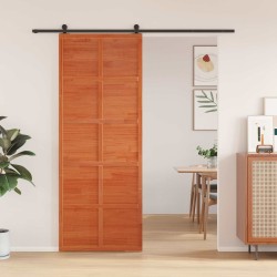 Porte de grange Brun cire 80 x 208 cm Bois de pin massif 638459638459
