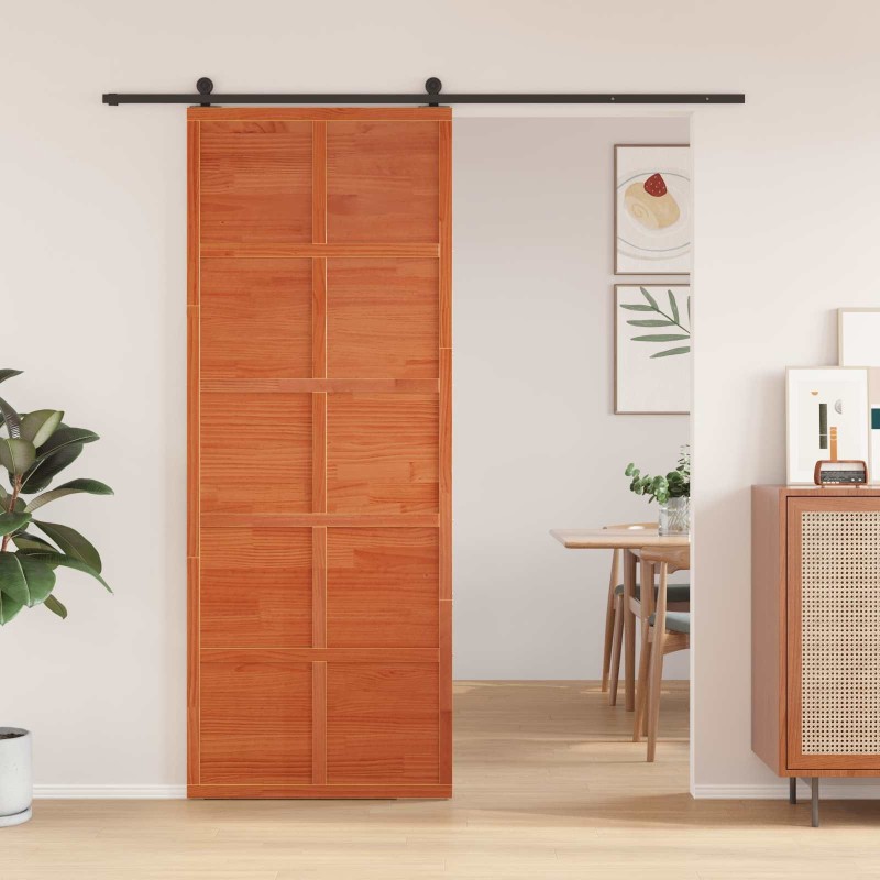 Porte de grange Brun cire 80 x 208 cm Bois de pin massif 638459638459
